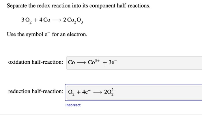 Separate this redox reaction into its balanced component half reactions